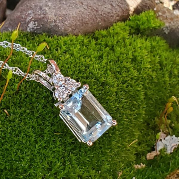 14KT White Gold Aquamarine & Diamond Pendant