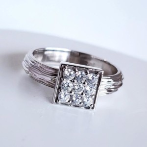 14KT White Gold Diamond Ring with Textured Band