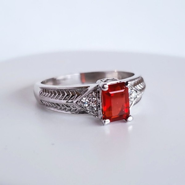 Mexican Fire Opal set in 14KT White Gold with round Diamonds