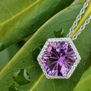 Amethyst Hexagon 14k White Gold Necklace