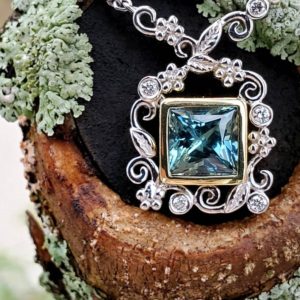 Remarkable Green/Blue Sapphire & Diamond 2-Tone 14k Gold Necklace